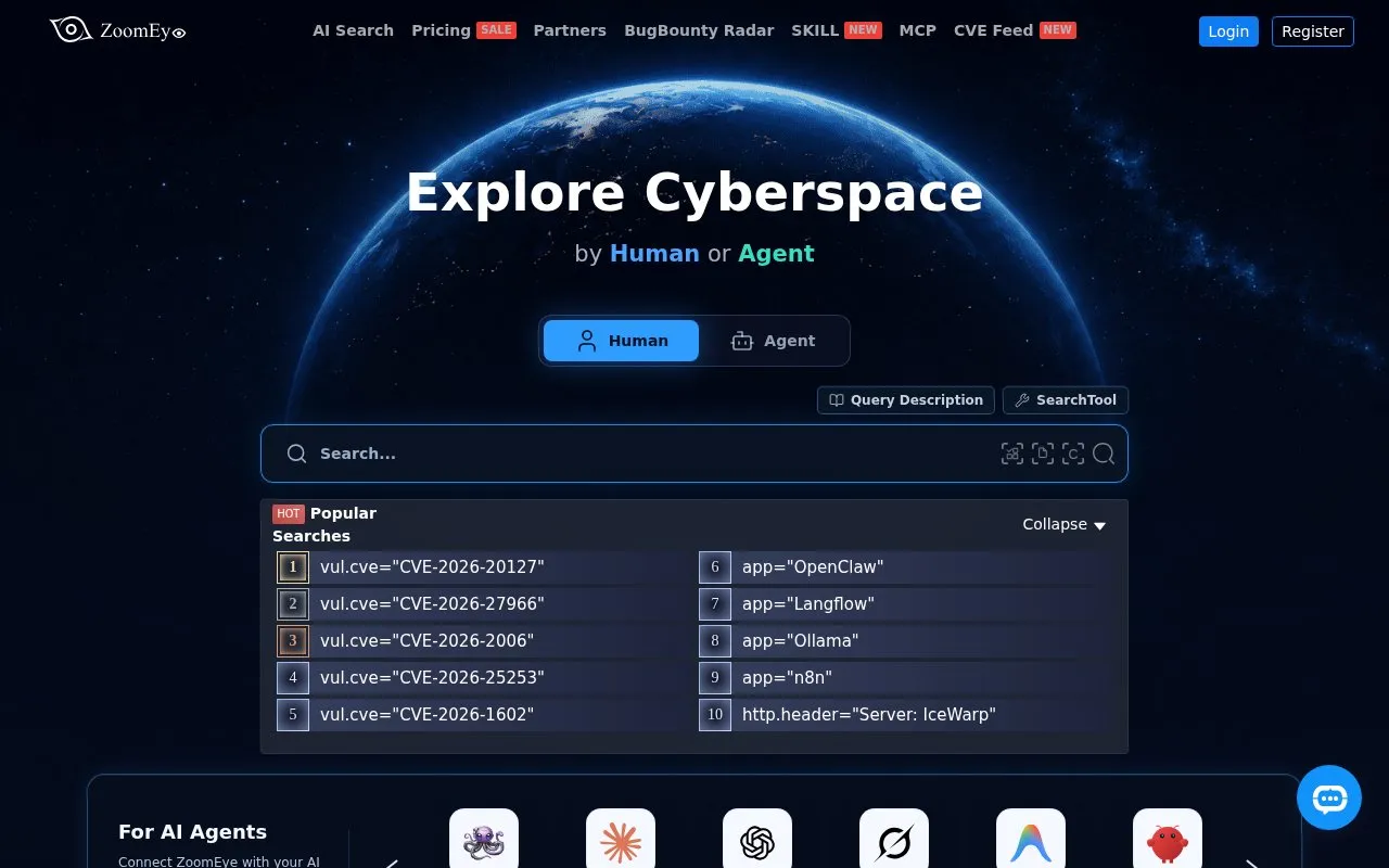 ZoomEye homepage screenshot
