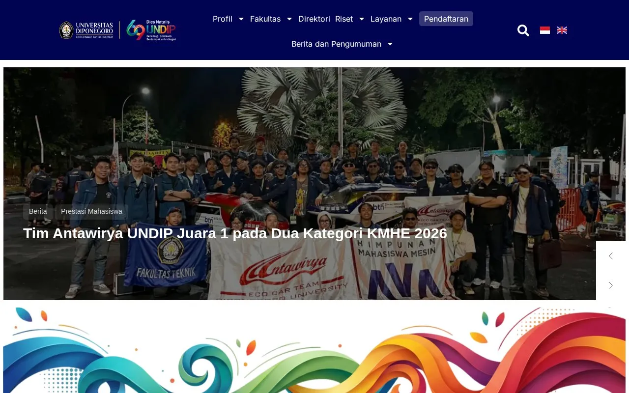 Diponegoro University homepage screenshot