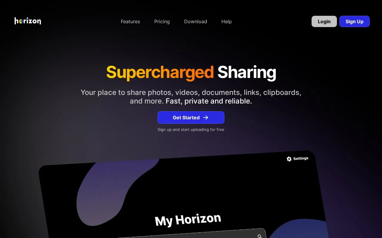 Horizon homepage screenshot