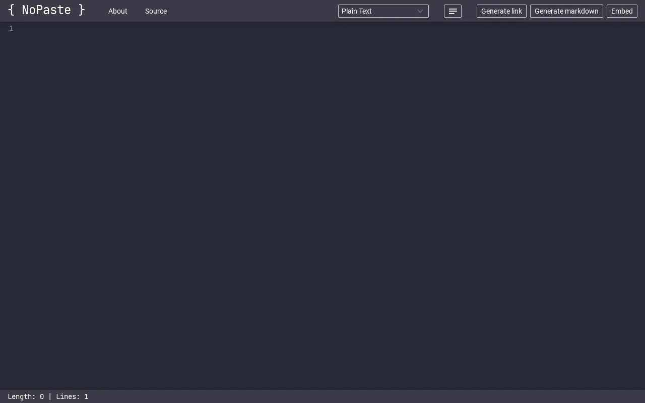 NoPaste homepage screenshot