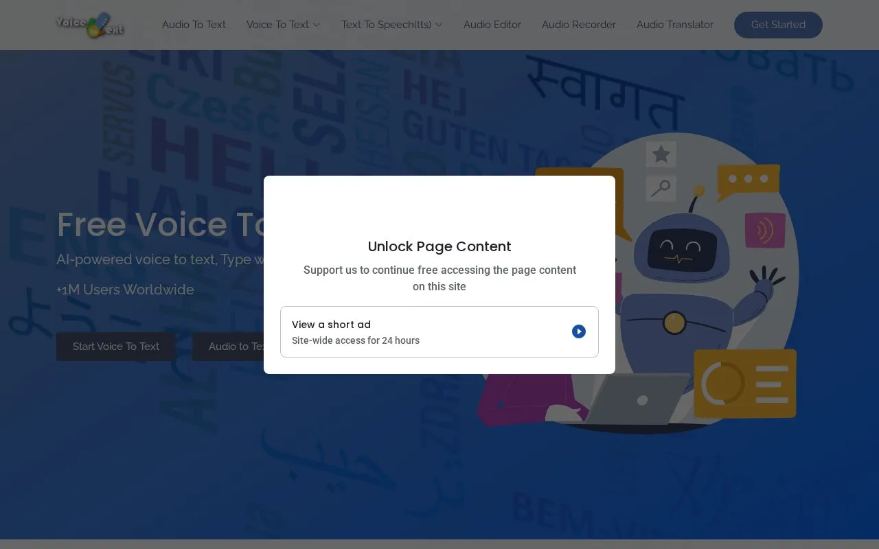 VoiceToText homepage screenshot
