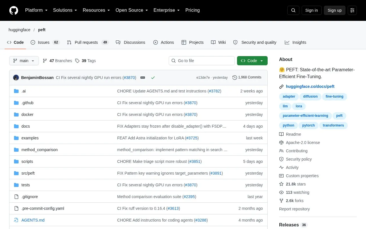 peft homepage screenshot