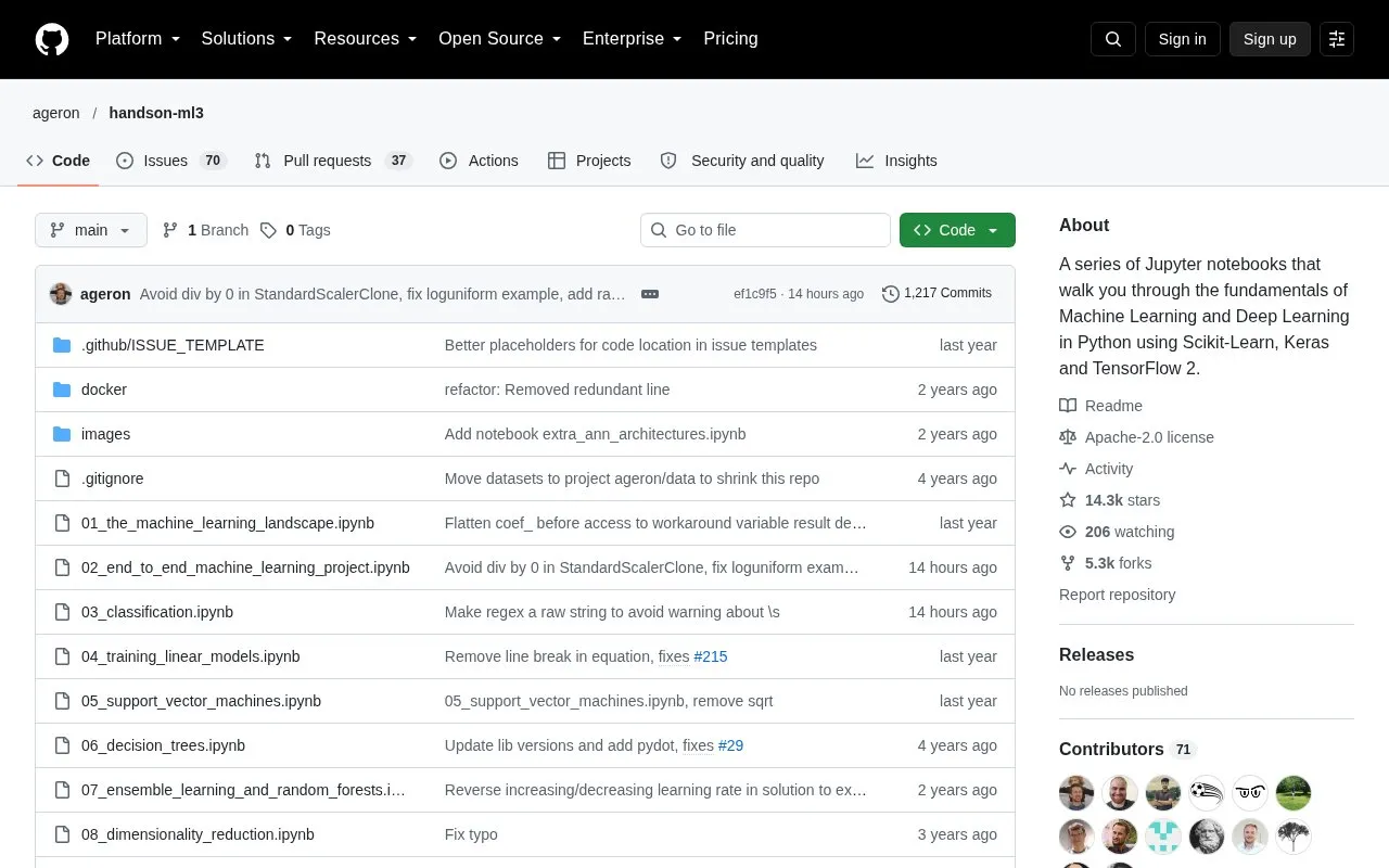 Handson ML3 homepage screenshot