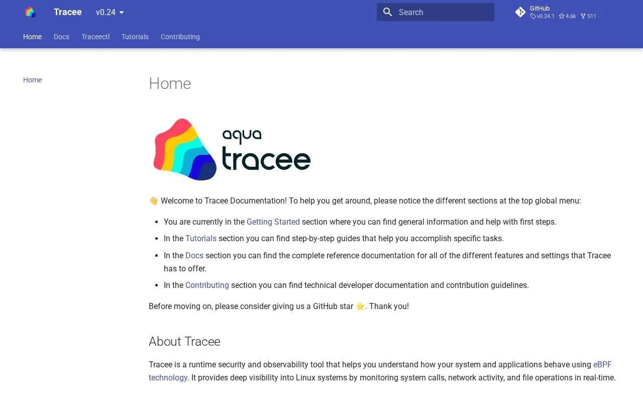 Tracee homepage screenshot
