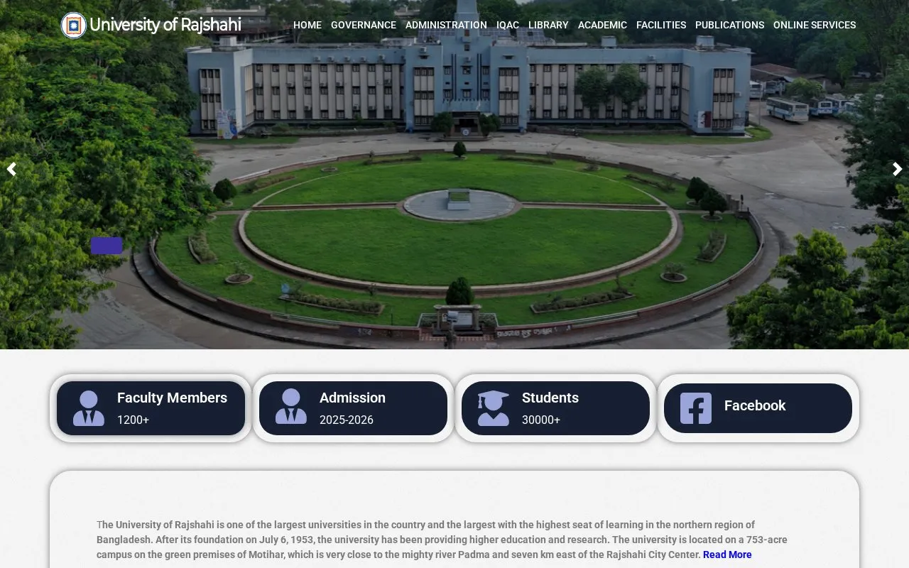 University of Rajshahi homepage screenshot
