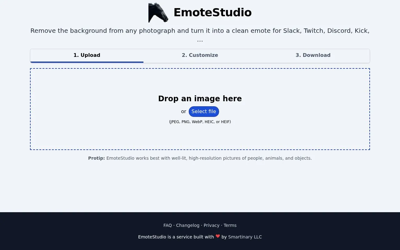 EmoteStud homepage screenshot