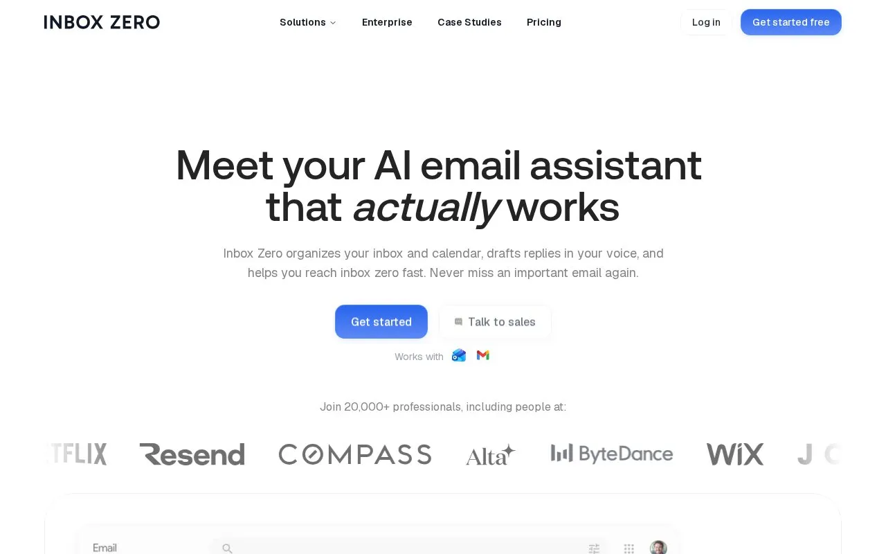 Inbox Zero homepage screenshot