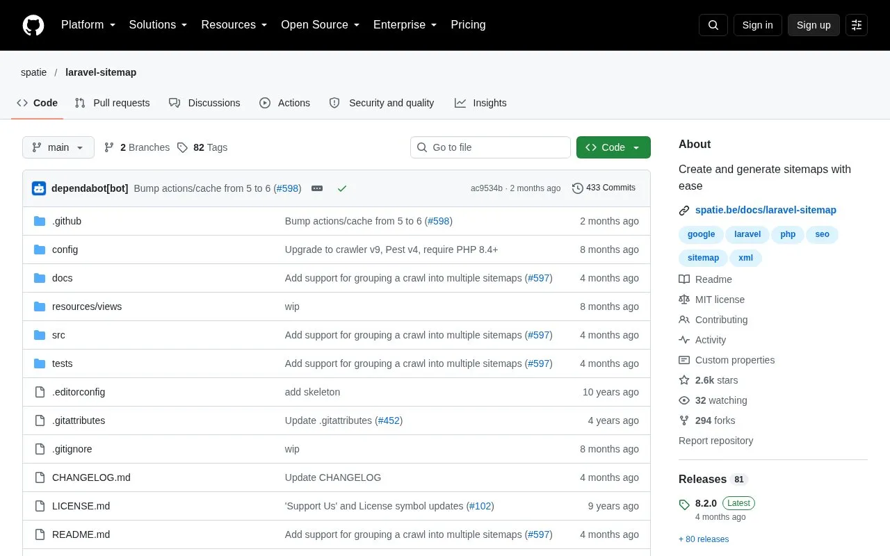 laravel-sitemap homepage screenshot