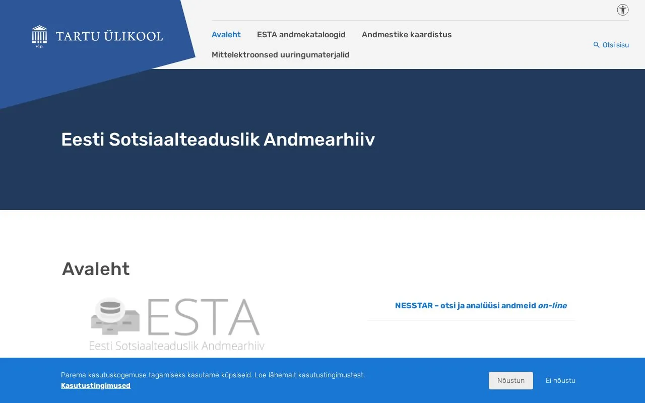 Estonian Social Science Data Archive homepage screenshot