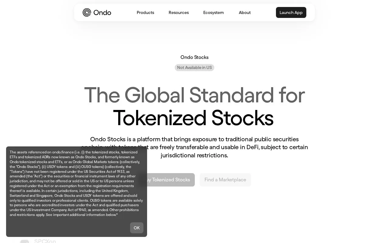 Ondo Stocks homepage screenshot