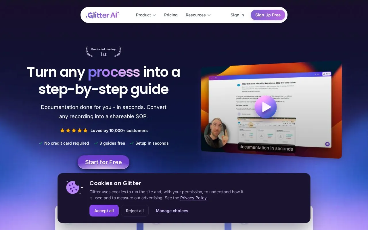 Glitter AI homepage screenshot