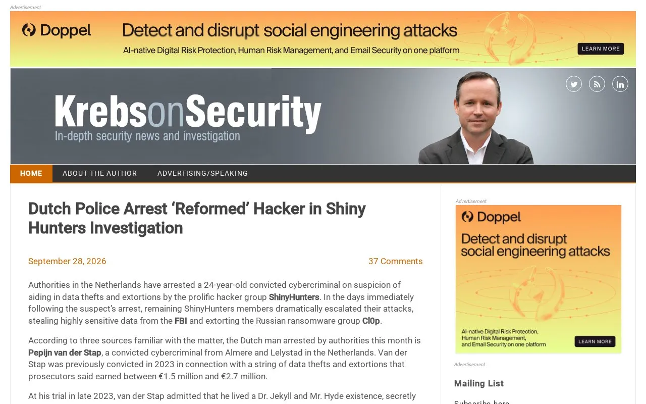 KrebsOnSecurity homepage screenshot