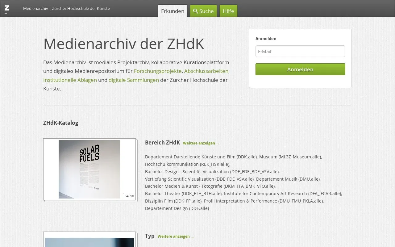 Medienarchiv der Zürcher Hochschule der Künste homepage screenshot