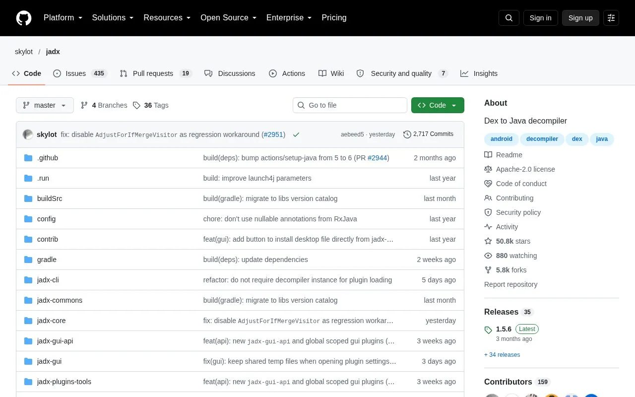 jadx homepage screenshot