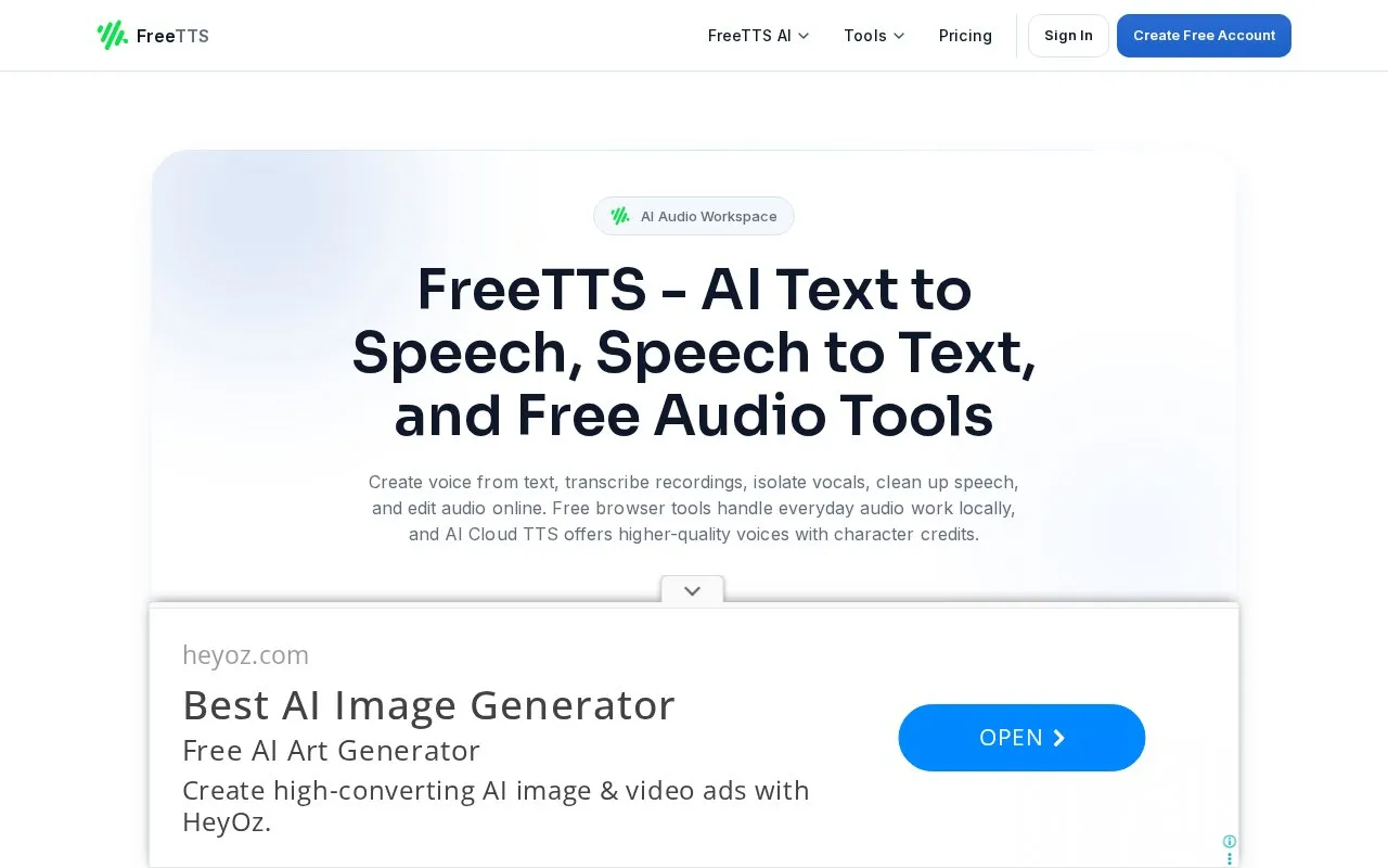 FreeTTS homepage screenshot