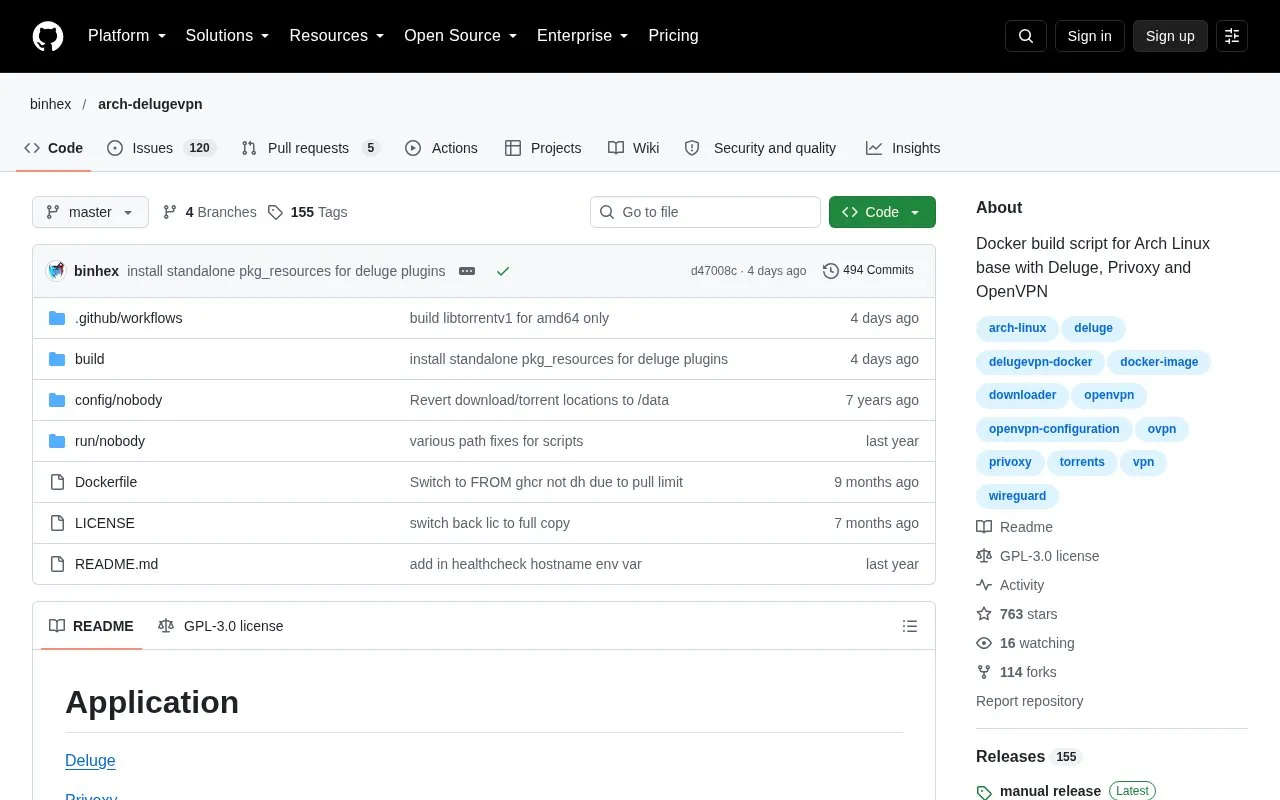 arch-delugevpn homepage screenshot