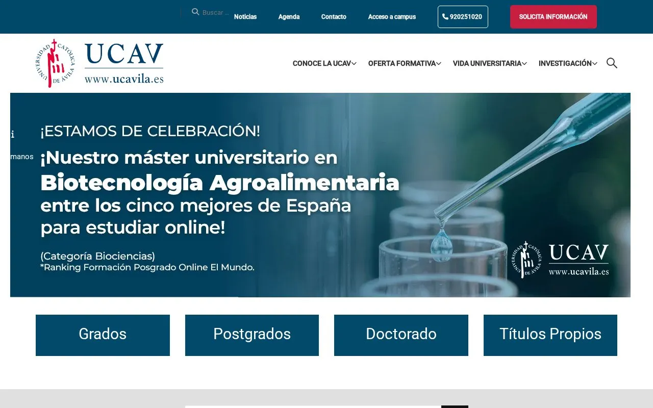 Universidad Catolica de Avila homepage screenshot