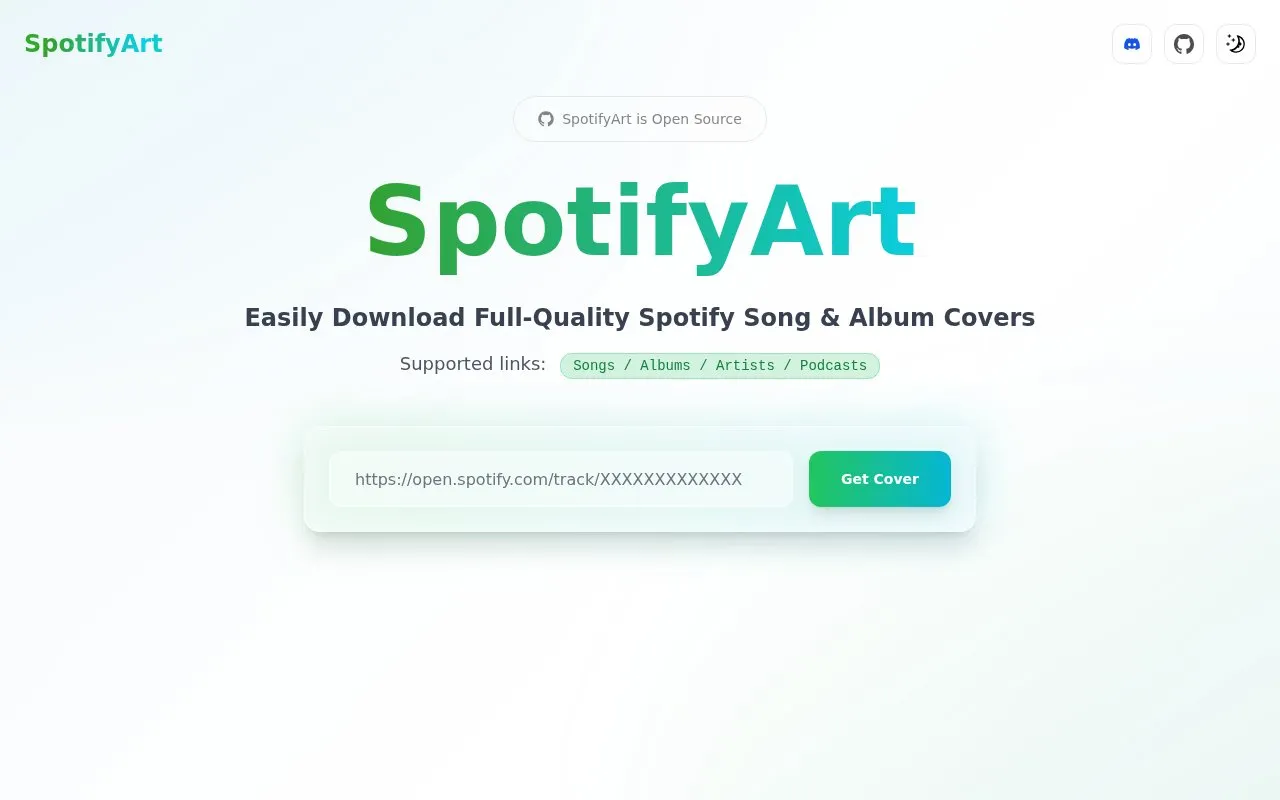 SpotifyArt homepage screenshot