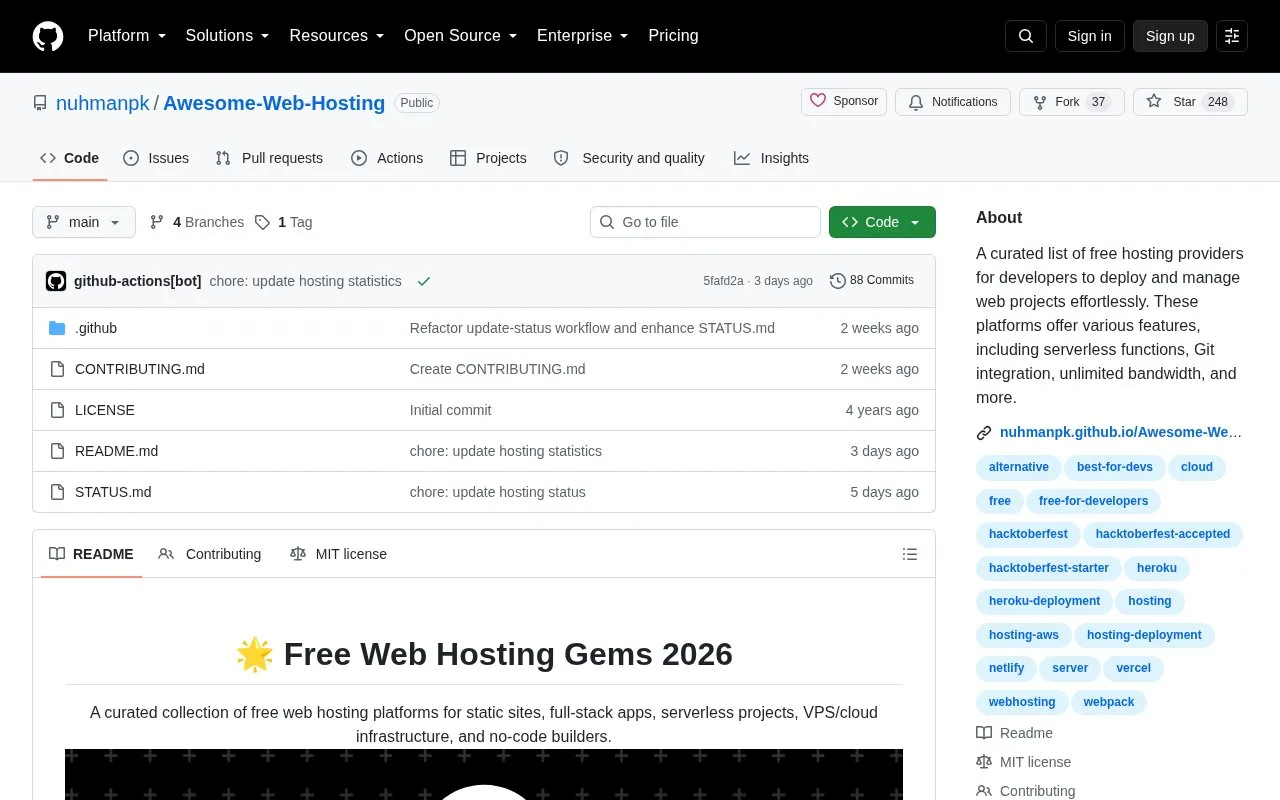 Awesome Web Hosting homepage screenshot