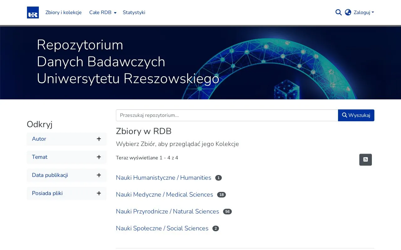 Repozytorium Danych Badawczych Uniwersytetu Rzeszowskiego homepage screenshot