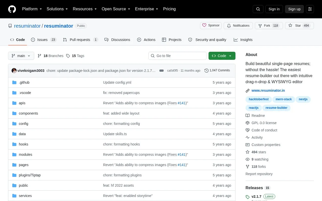 Resuminator homepage screenshot