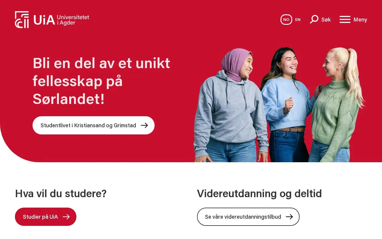 University of Agder homepage screenshot