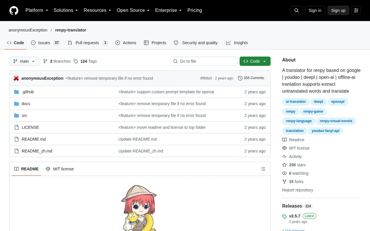 Renpy Translator homepage screenshot