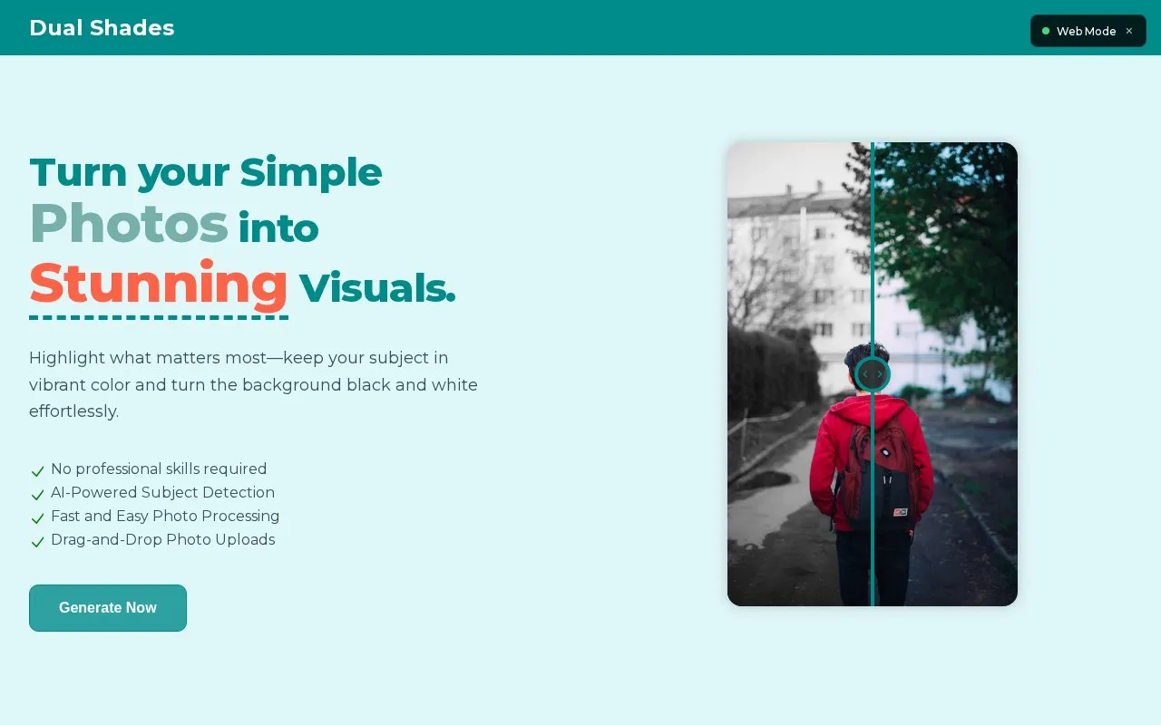 Dual Shades homepage screenshot