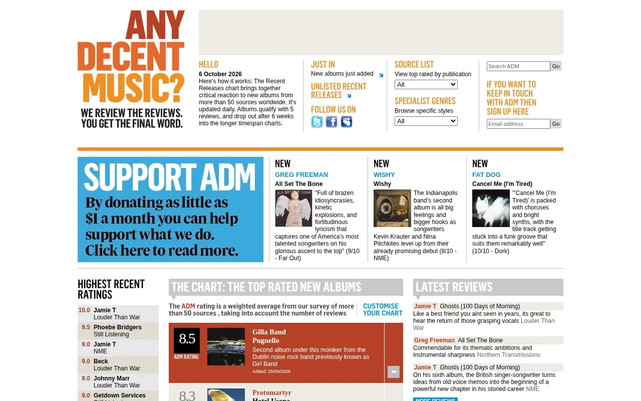 AnyDecentMusic homepage screenshot