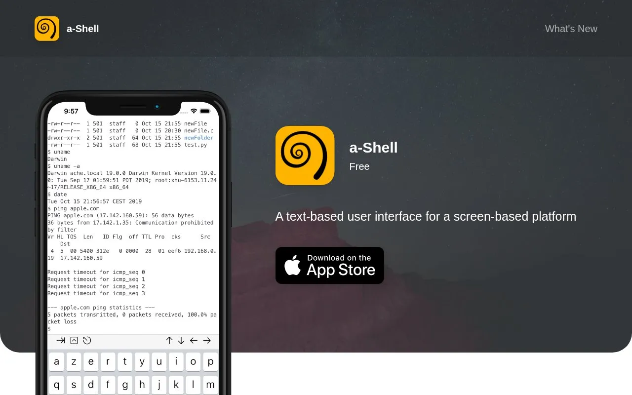a-Shell homepage screenshot