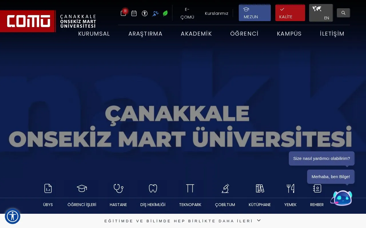 Canakkale Onsekiz Mart Universitesi homepage screenshot