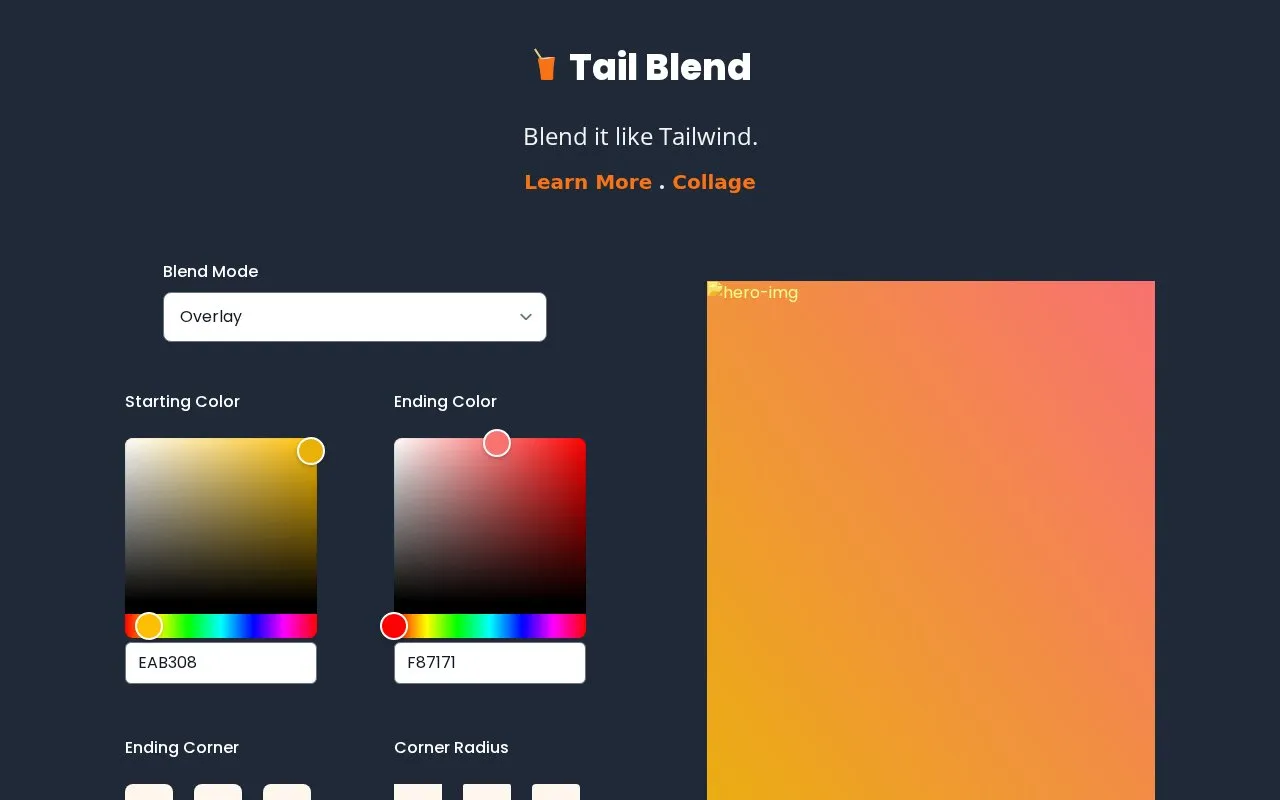 TailBlend homepage screenshot