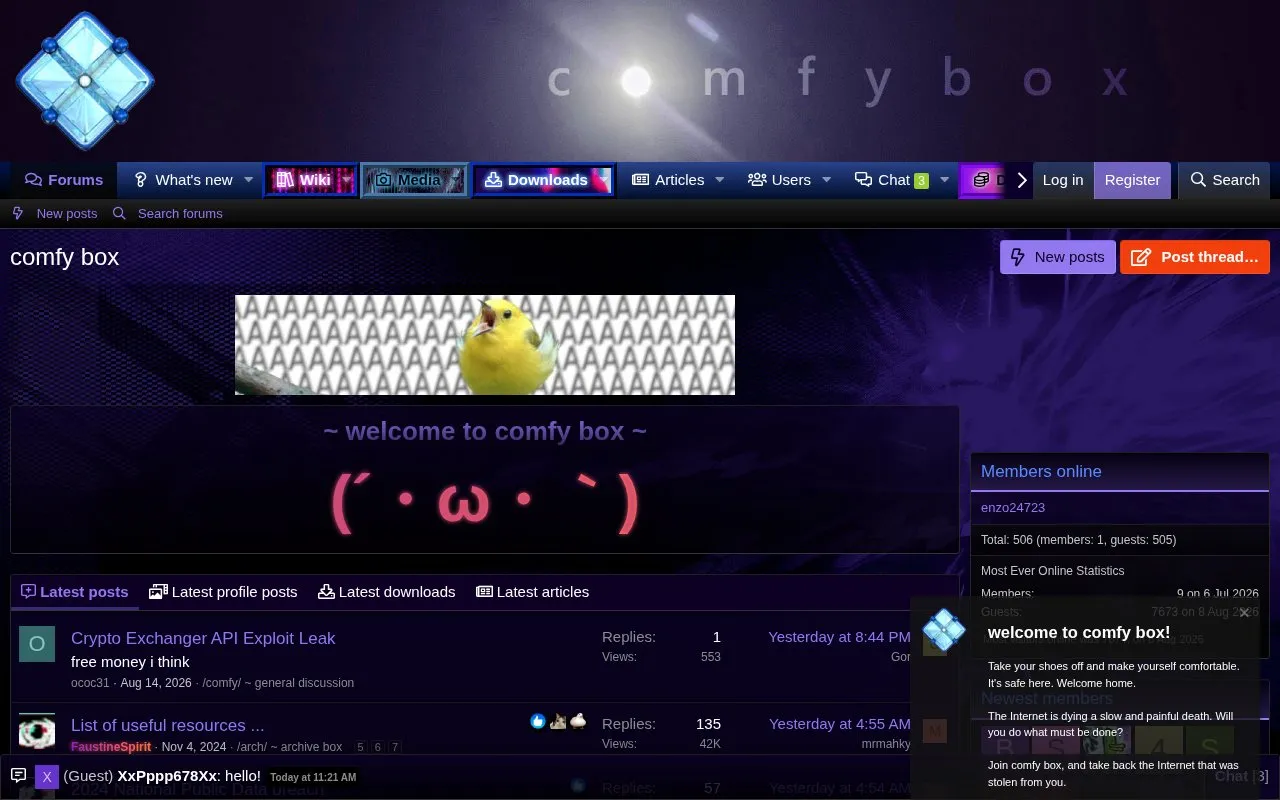 comfy box homepage screenshot