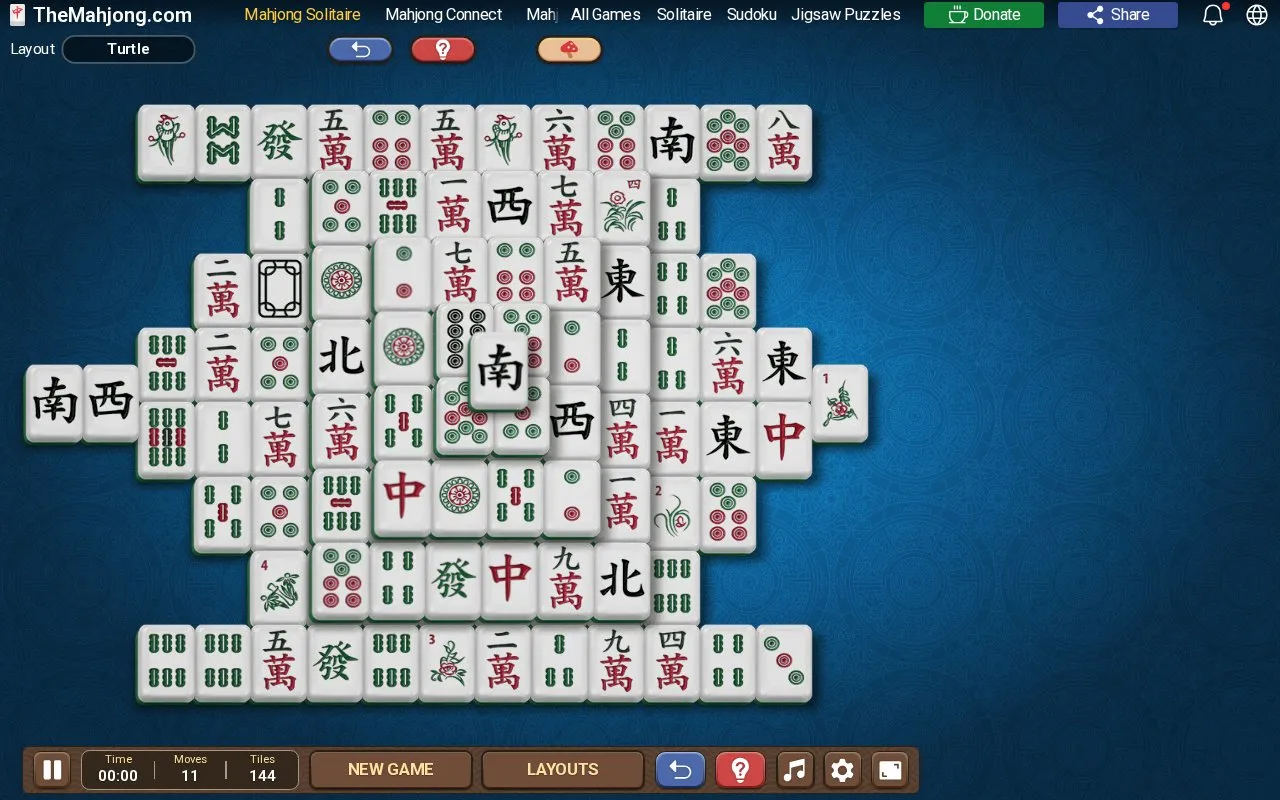 The Mahjong homepage screenshot