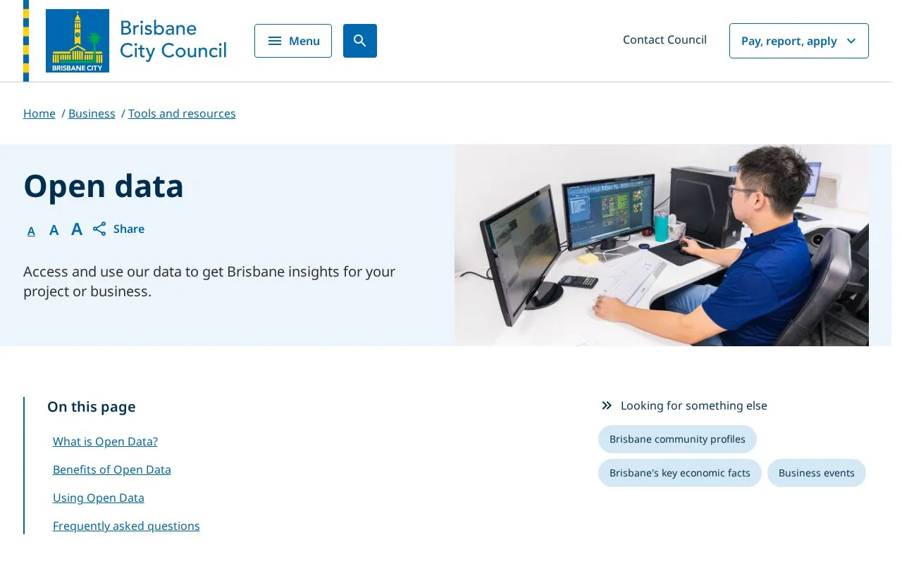 City of Brisbane Open data portal homepage screenshot