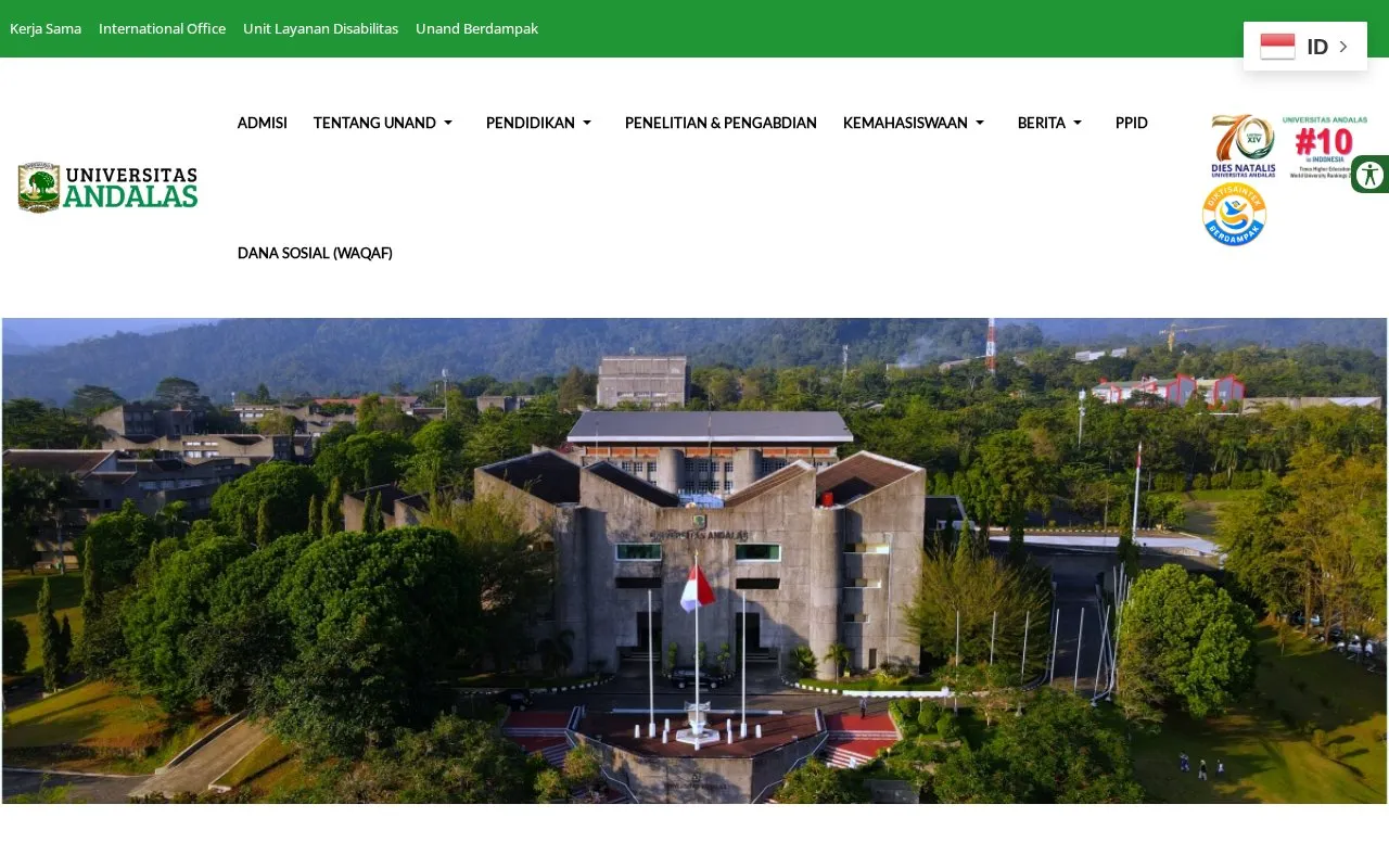 Andalas University homepage screenshot