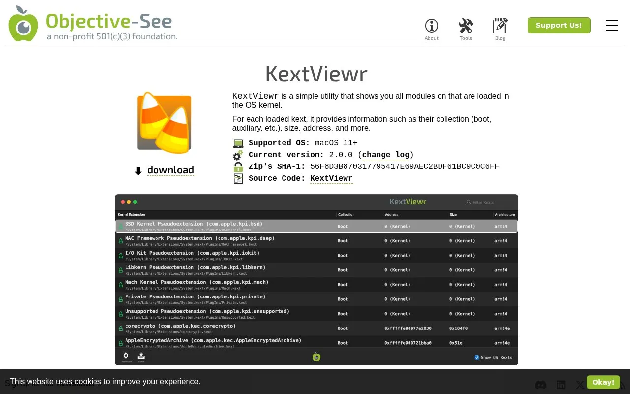Kextviewr homepage screenshot