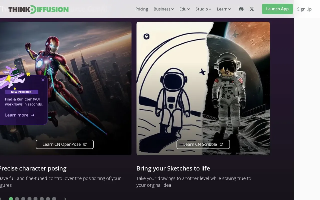 ThinkDiffusion homepage screenshot