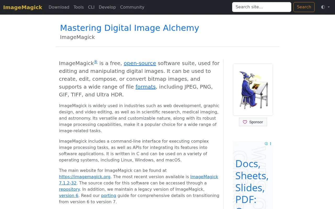 ImageMagick homepage screenshot
