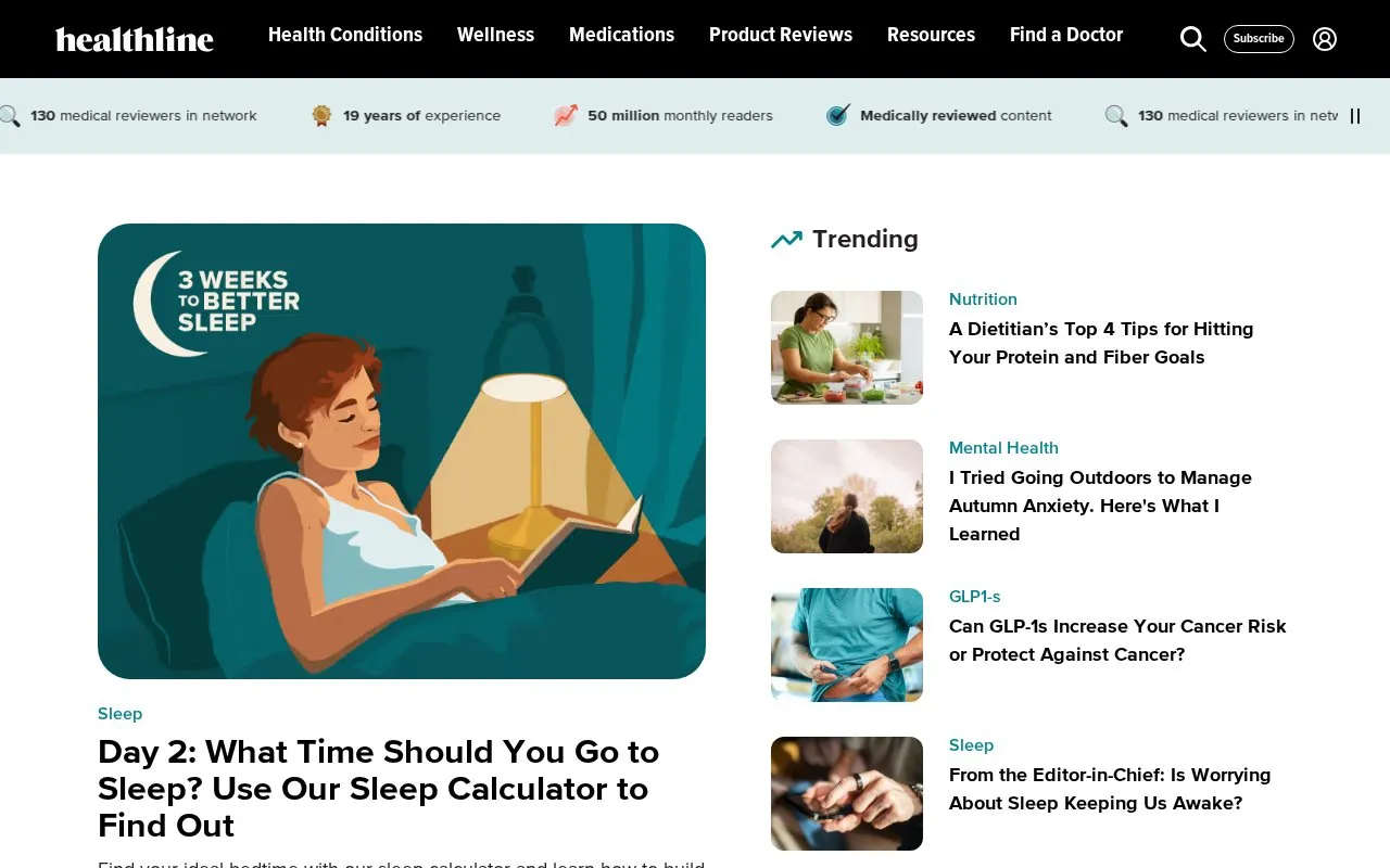 Healthline homepage screenshot