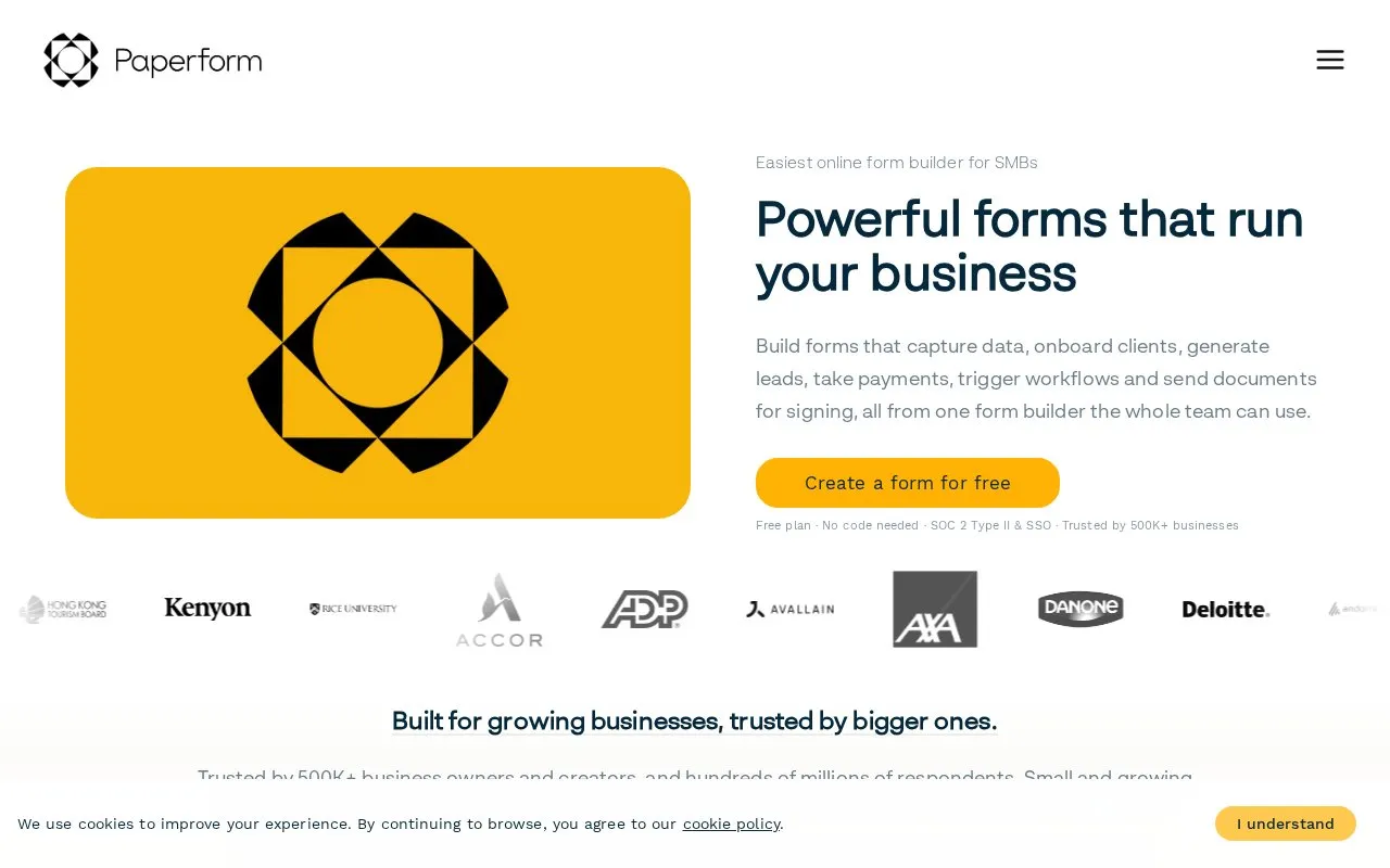 Paperform homepage screenshot