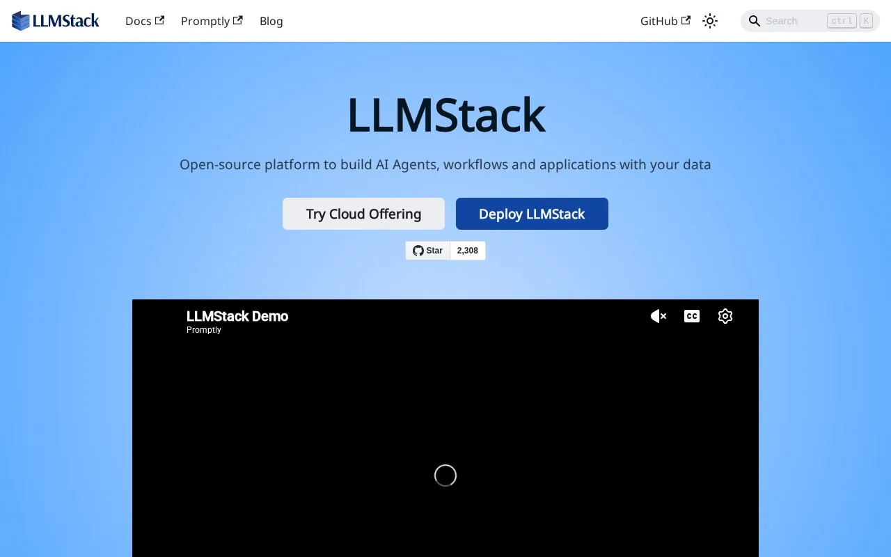 LLMStack homepage screenshot
