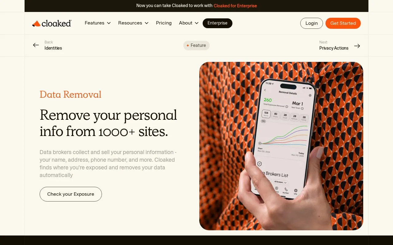 Cloaked Data Removal homepage screenshot