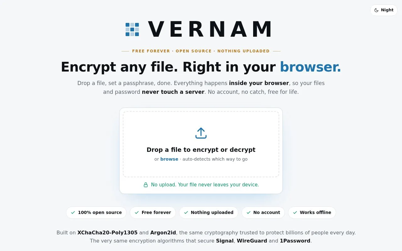 VERNAM homepage screenshot