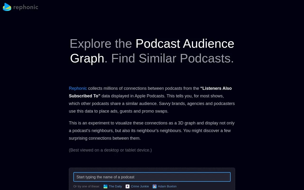 Rephonic homepage screenshot