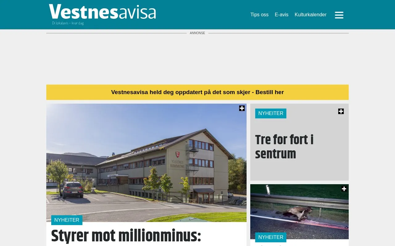 Vestnesavisa homepage screenshot