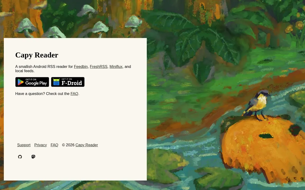 Capy Reader homepage screenshot