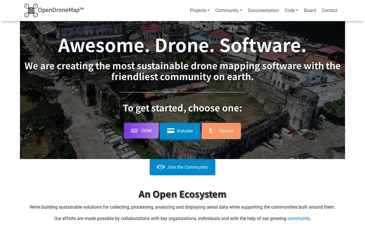 OpenDroneMap homepage screenshot