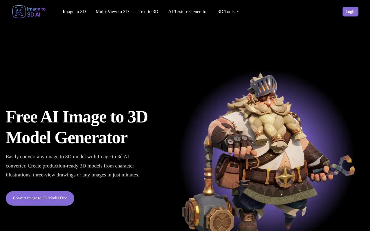 Image to 3D homepage screenshot