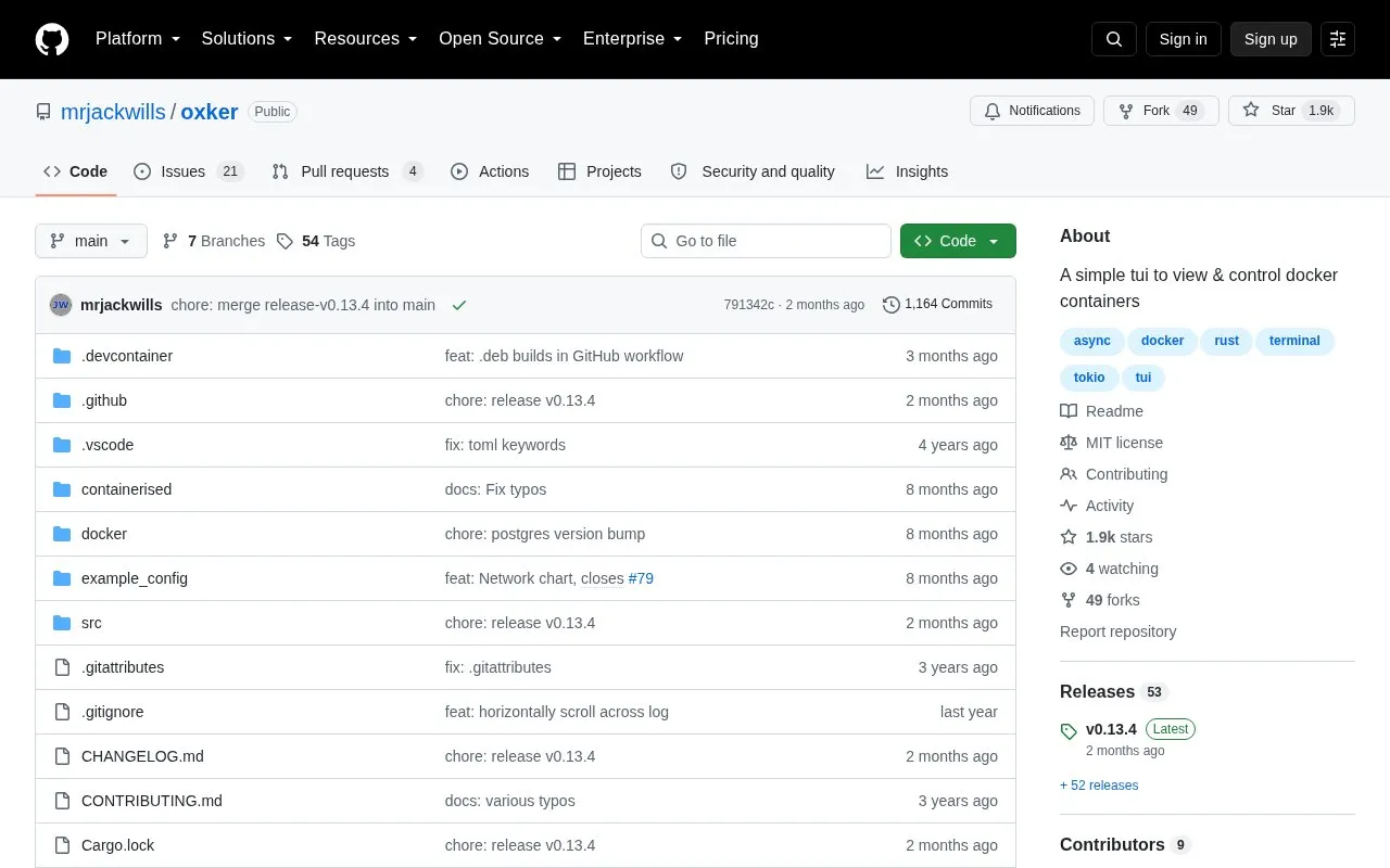 oxker homepage screenshot